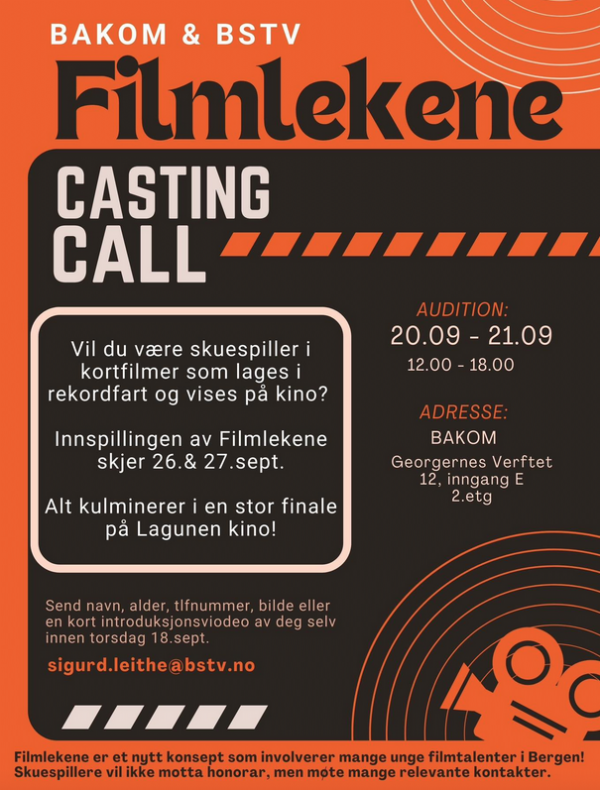 Skuespillere søkes til Filmlekene 2025/ Bergen dask nyhed